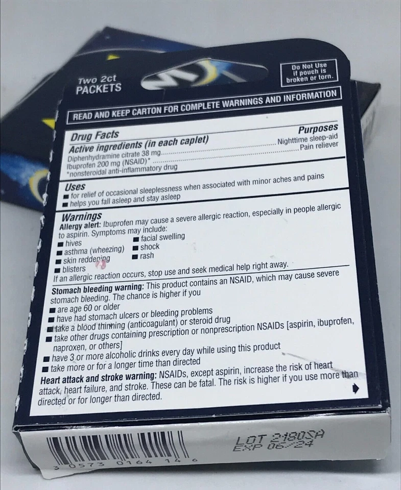 Advil PM Coated Caplets | 200 mg | 4 Ct Travel Size Boxes (Lot of 2) | Ibuprofen - Image 2 of 2