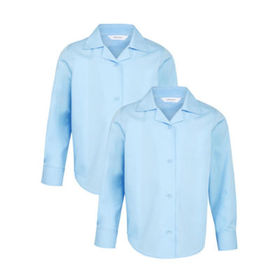John Lewis Mädchen Langarm Schulbluse, 2er Pack, blau Alter 16 Brustumfang 37,5''