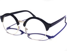 Round Black  Gold Clear Lens Glasses Retro Half Frame Brow Vintage Style