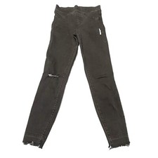 Spanx Distressed Ankle Skinny Jeans Jeggings Pull On Black Size Small Rough Hem