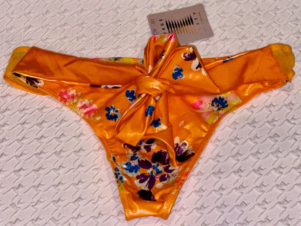 Braguita de bikini SAVAGE X FENTY Night Blooms naranja estampado floral pierna alta para mujer M Foto 3 de 4