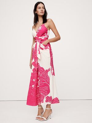 NWT Banana Republic Matte Silk Wrap Dress Pink Floral Sz 00P | eBay