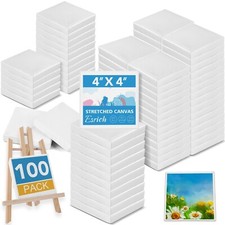ESRICH Mini Canvases for Painting, 4x4In Canvas in Bulk 100 Pack, 2/5In Profi...