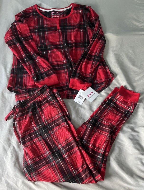 Woman’s Size Large Red Black & Green Plaid Maidenform Pajama Set New With Tags