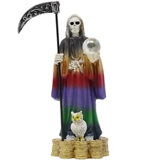 Santa Muerte 5" Inch , Multicolor,  Holy Death Grim Reaper Statue / Coin Base