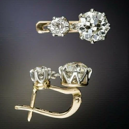 Brincos vintage Art Deco 4,2 quilates corte redondo gota/pingente de diamante ouro amarelo 14K FN - Imagem 2 de 4