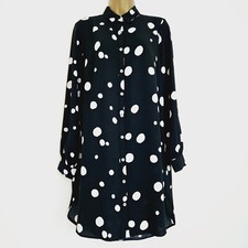 NEW Ex DP 8-22 Longline Polka Dot Monochrome Spot Black White Blouse Shirt Top