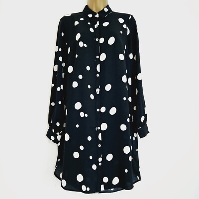 NEW Ex DP 8-22 Longline Polka Dot Monochrome Spot Black White Blouse Shirt  Top UK