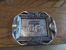 vintage souvenir de paris silver tone metak ashtray trinket tray 4x3.25"
