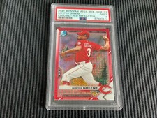2021 BOWMAN MEGA BOX #BCP127 HUNTER GREENE *RED REFRACTOR #1/5 PSA 9 MINT*  REDS