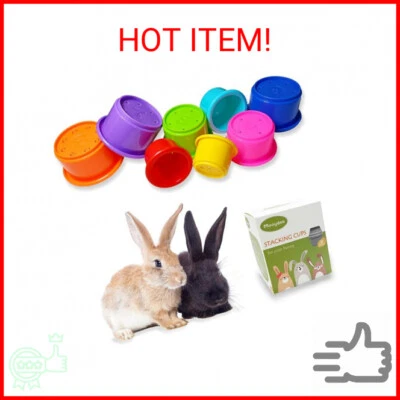Mooydee 8 Pcs Stacking Cups for Rabbits Guinea Pig - Safe Reusable Bunny Toys Ra