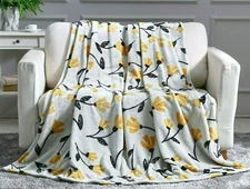 DaDa Bedding Botanical Sunshine Yellow Floral Soft Mink Fleece Throw Blanket