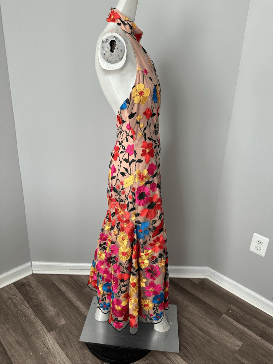 milly penelope embroidered floral dress Tahlia Floral Sequins Embroidery Cap Sleeve Midi Dress in Silver main image 1