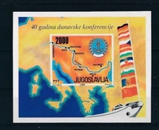 D415999 Yugoslavia S/S MNH Donau Map Flags Imperforate