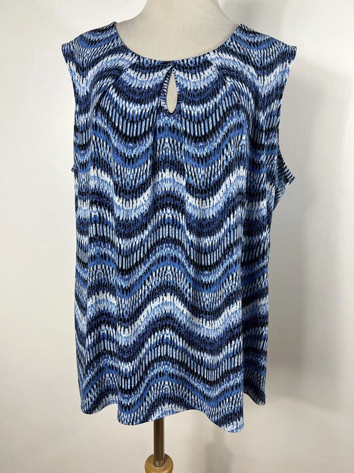 Camiseta sin mangas Jones New York 1X azul blanco a rayas de viaje elástica sin mangas L1 Foto 2 de 4