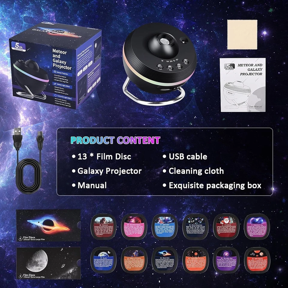 LED Galaxy Projector Starry Night Light Sky Star Party Lamp Planetarium Room USA - Image 2 of 4