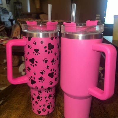 Double Wall Insulated Stainless Steel/plastic Pink Tumblers Handles, Lid & Straw