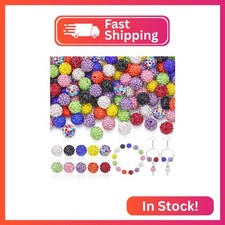 100 pcs 10mm Rhinestone Beads for Jewelry Making, 10 Mixed Colors Shiny Round Sh