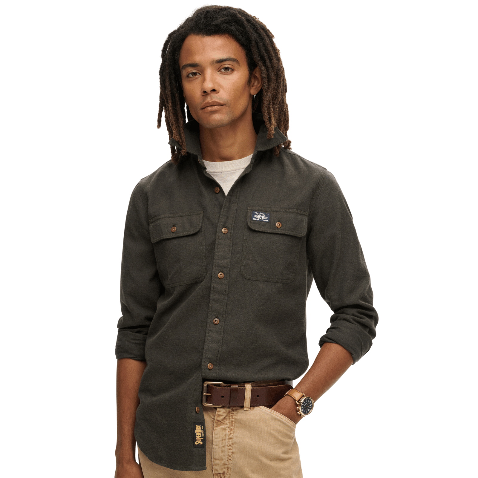 Superdry Mens Flannel Workwear Long Sleeve Shirt - Chive Green - S