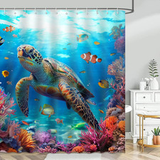 Nautical Sea Turtle Shower Curtain, Blue, 72"W X 72"L Pack of 1 with 12 Hooks,