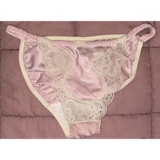 Christian Dior Womens Pink Satin Lace Vintage String Bikini Panties Small