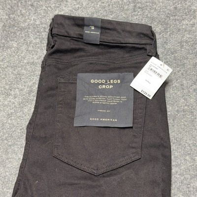 NEW Good American Crop Legs Skinny Black Stretch High Womens 15 Plus 27'' Inseam