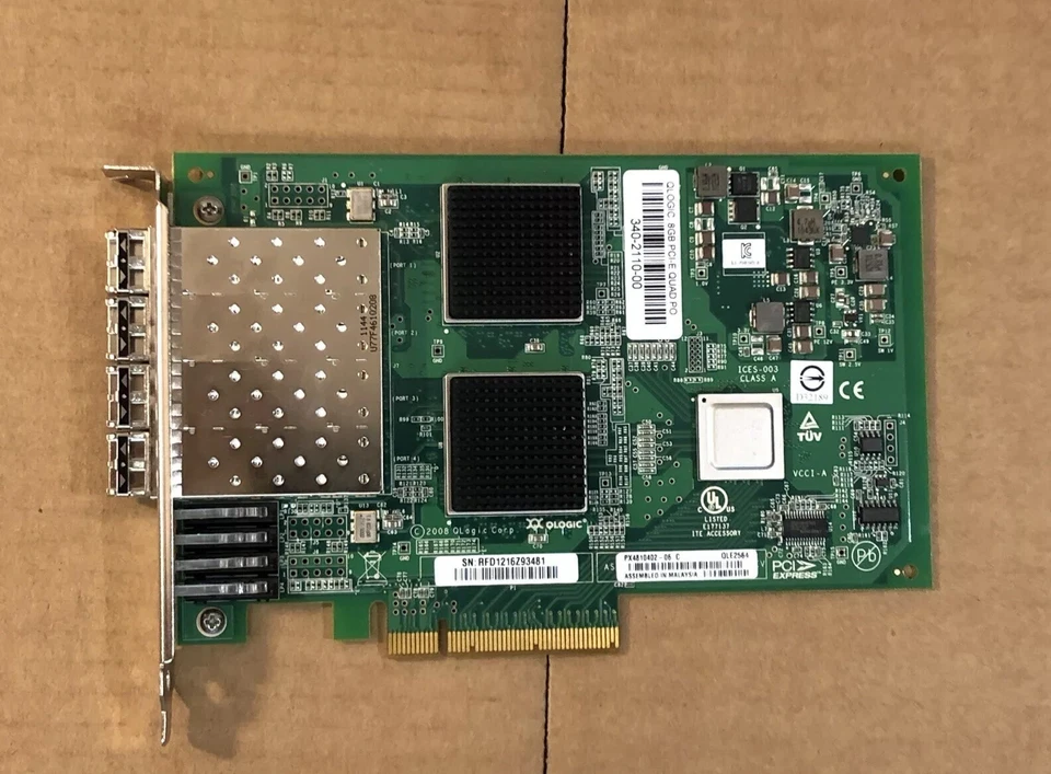 QLogic QLE2564 Quad Port PCI-E FC HBA 4 Port + 4x 8Gb Fiber Channel Transceivers - Image 2 of 4