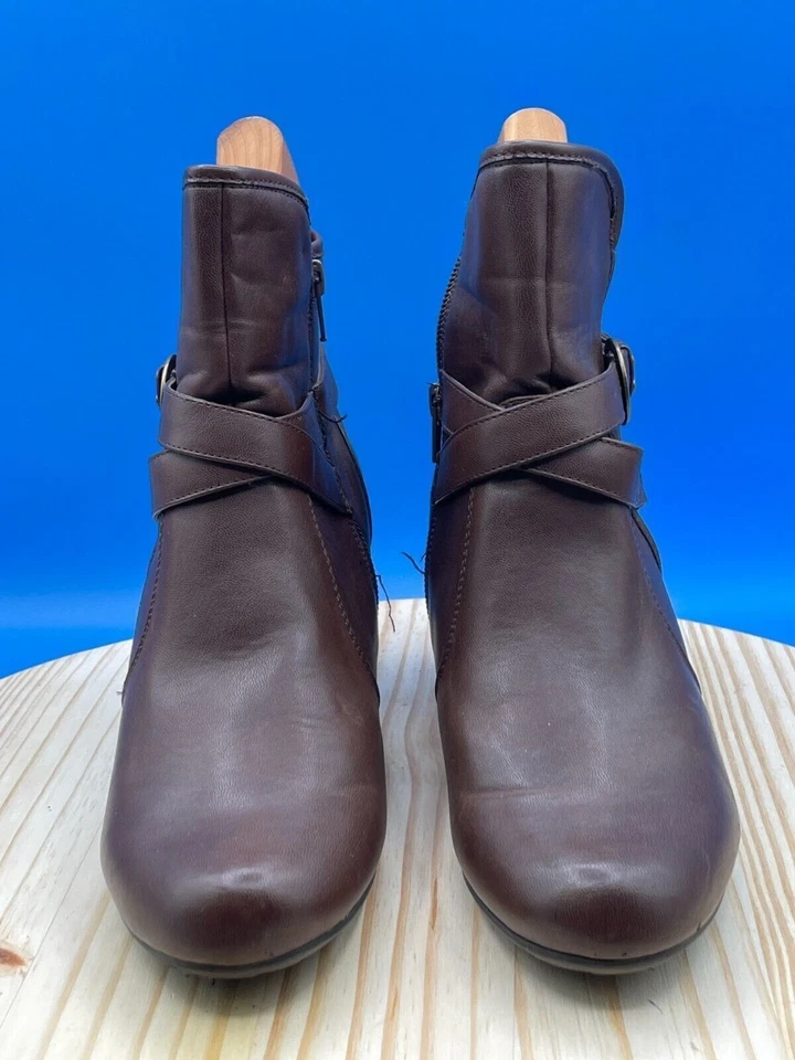 Yuu Rina Botín Bota Para Mujer Talla 9.5M Cuero Marrón Cremallera Lateral Tacón Bloque Foto 2 de 4
