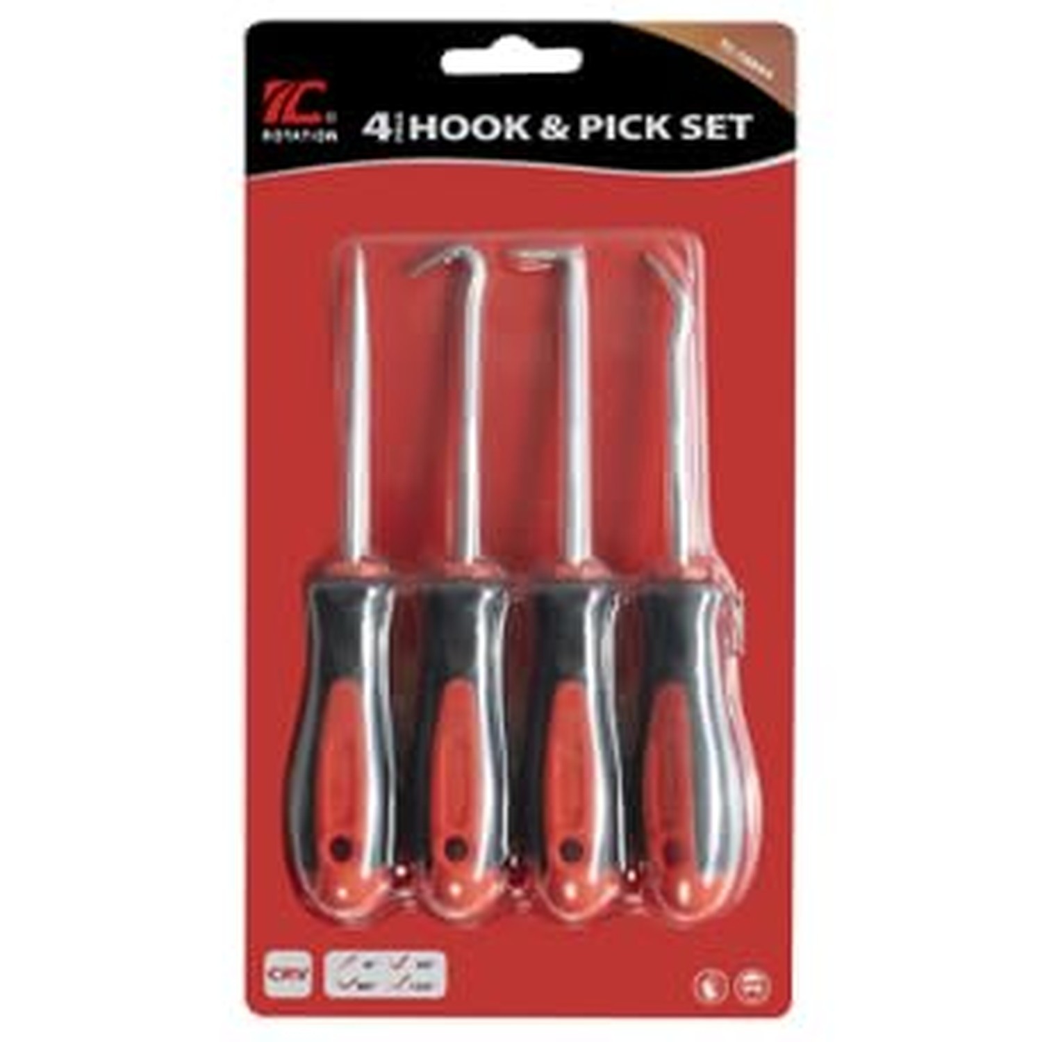 ROTATION Precision Hook and Pick Set for Automotive | 4-Piece Hand Tools Red