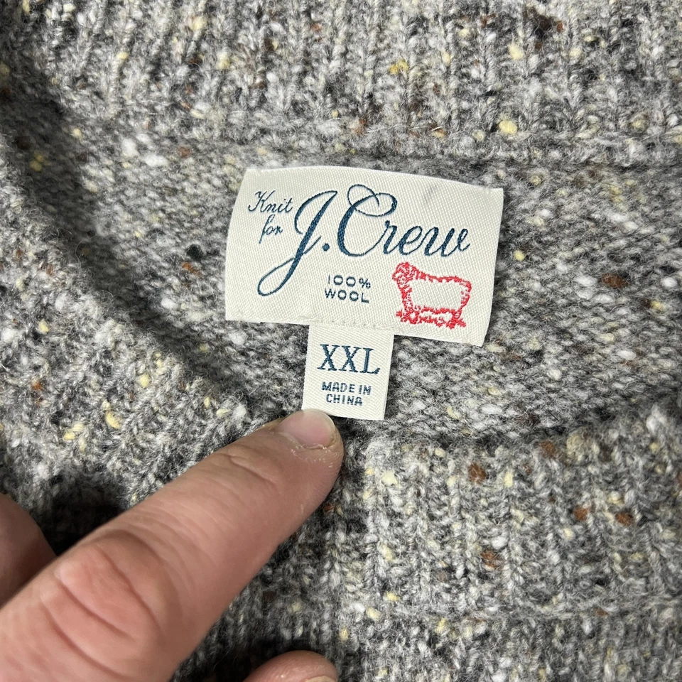 J Crew Sweater Mens 2XL Gray 100% Wool Speckled Donegal Tweed Crewneck Pullover - Image 3 of 4