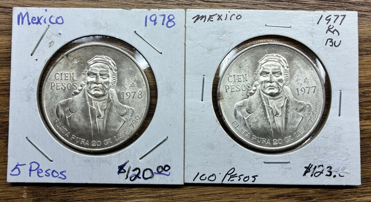 5216.　銀貨　1977年　メキシコ　100ペソ　海外硬貨 楽天市場】100ペソ メキシコ銀貨 - (1977-1979) - 平均発行枚数