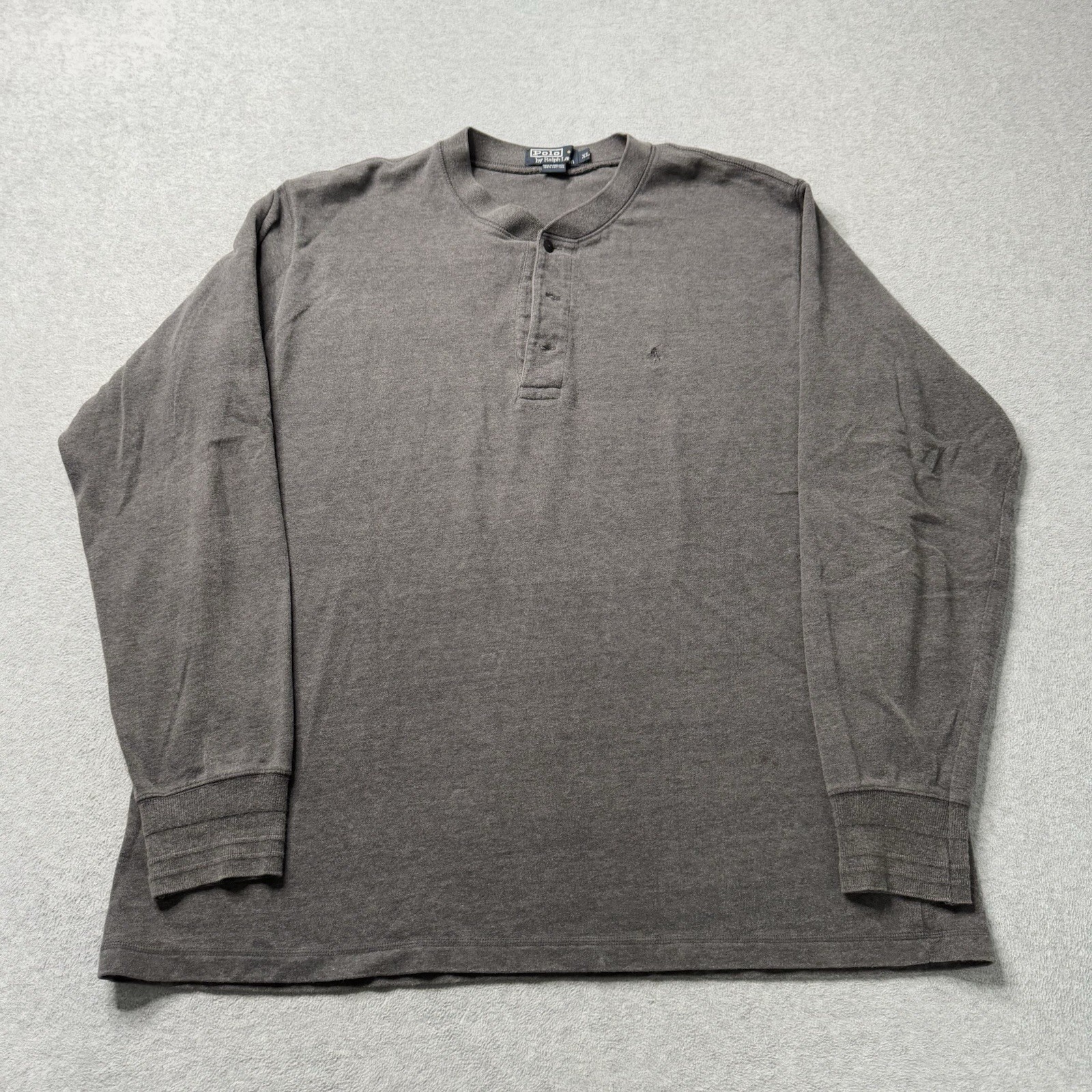 Polo Ralph Lauren Henley Camicia Uomo XL Grigio Cotone Preppy Pony Spiaggia Adulto