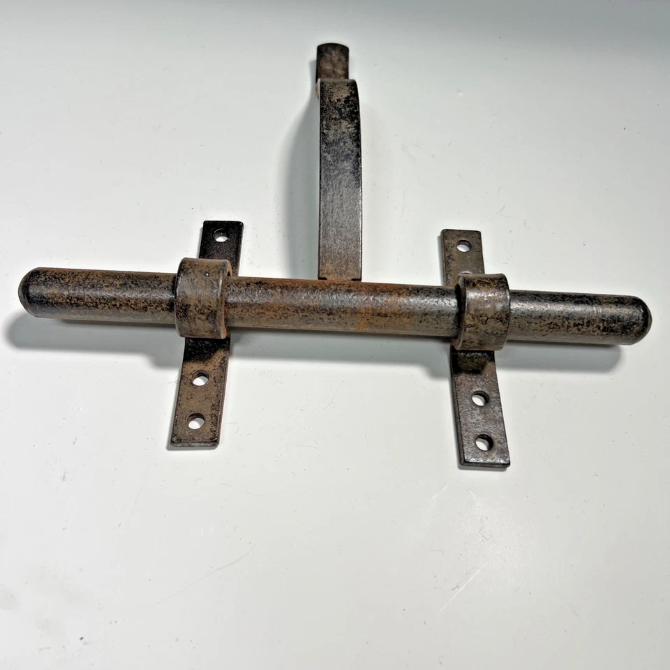 Ancien verrou poignée cochonnier en fer forgé, serrure targette ferrure penture - Photo 3/4