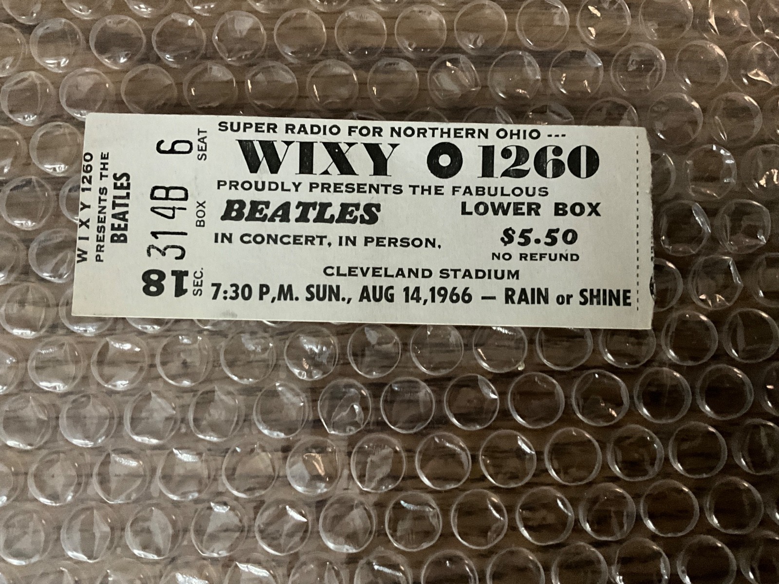The beatles original august 14, 1966 cleveland concert ticket stub vg+ cond