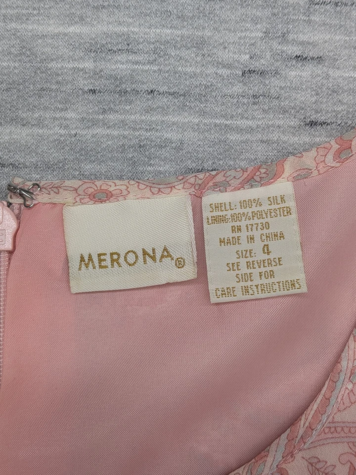 Vestido Y2K Merona Mujer 4 Rosa Paisley 100% Seda Sin Mangas Babydoll Hada Foto 2 de 4
