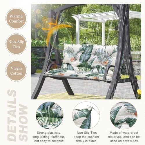 Cojín de repuesto para columpio exterior/interior, 2 o 3 asientos 47x40x4 pulgadas blanco tropical Foto 3 de 4