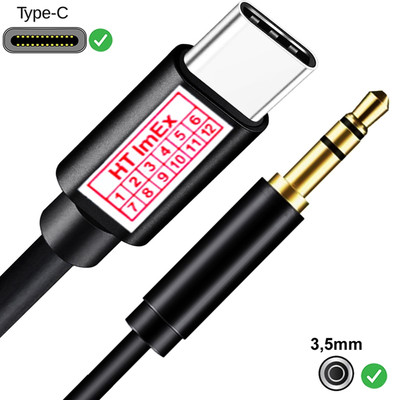 1m USB Type C To 3.5mm Port in Audio Cable Aux Adapter Headphone Jack schwarz