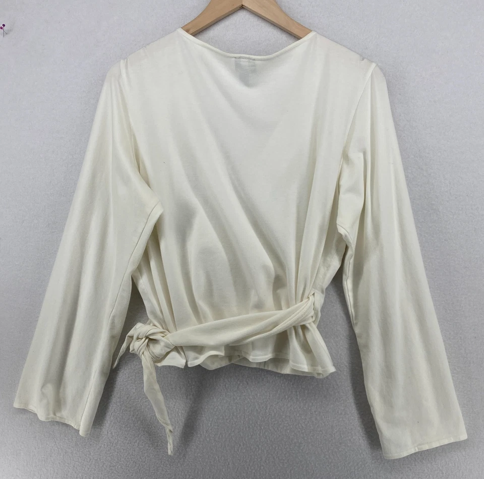 Top EILEEN FISHER XL Algodón Elástico Balletcore Envolvente Corbata Blanco EE. UU. De Colección Foto 3 de 4