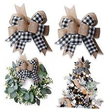Buffalo Plaid Burlap Bows for Wreath 2 Pack,12  x9.4  Large Rustic Farmhouse
