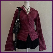 Gothic Punk Grunge Y2K Women's Blouse Sexy Slim Chic Casual Lapel Striped.