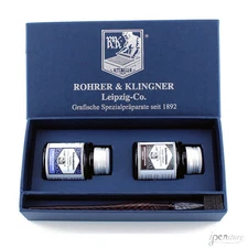 Rohrer & Klingner Writing Set, Royal Blue & Black Inks w/Glass D