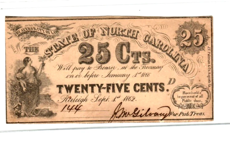 25 CENT (STATE OF NORTH CAROLINA) 1800'S 25 CENT (NORTH CAROLINA) UNCIRCULATED!! - Image 2 of 3