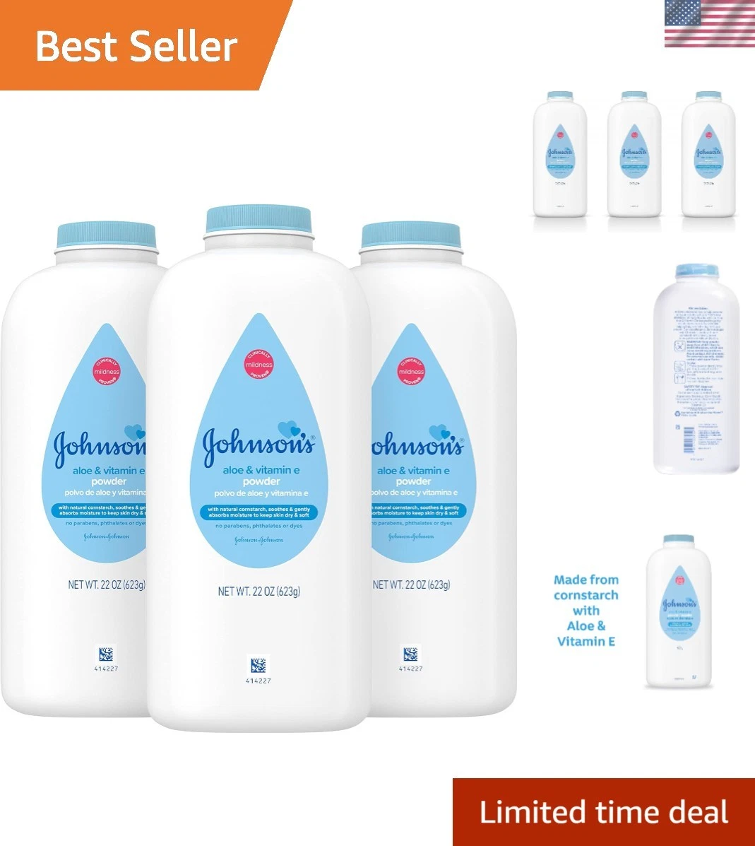 Softening Baby Powder with Cornstarch & Aloe - 66 oz Total, Safe for All Ages
Opens in a new window