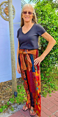 RISING International PANTS, HANDMADE Rust Brown WIDE LEG PANTS with Coconut Tie