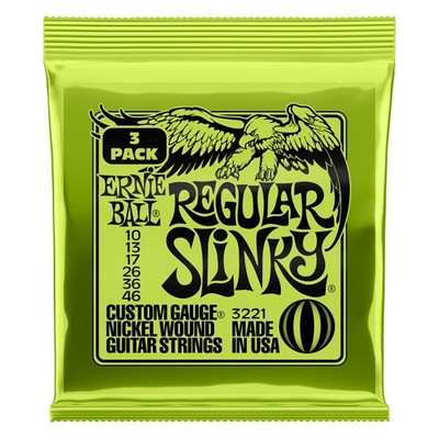 Ernie Ball Regular Slinky Nickel Wound Electric Guitar Strings 3-pack, 10-46 Gau