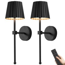 Battery Operated Wall Sconce Set of 2, Black Wireless Rechargeable Wall Light...