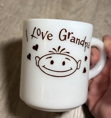 Vintage "I Love Grandpa" White Milk Glass Coffee Tea Mug Cup