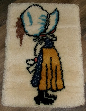 VTG '70s Holly Hobbie Latch Hook Rug Finished EUC 27x20", Wall Hanging, Rug