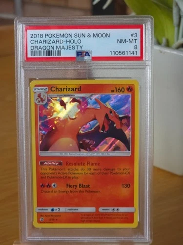 PSA 8 2018 POKEMON SUN & MOON DRAGON MAJESTY 3/70 CHARIZARD-HOLO