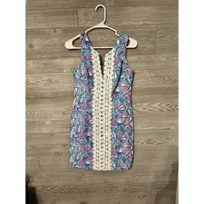 Lilly Pulitzer Target My Fans Blue Print Shift Dress Womens Size 4